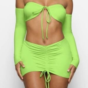 Skims Recycled Neon Green Swim Ruched Mini Skirt